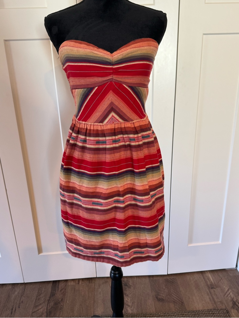 Roxy Strapless Red and Multi-Stripe Summer Dress